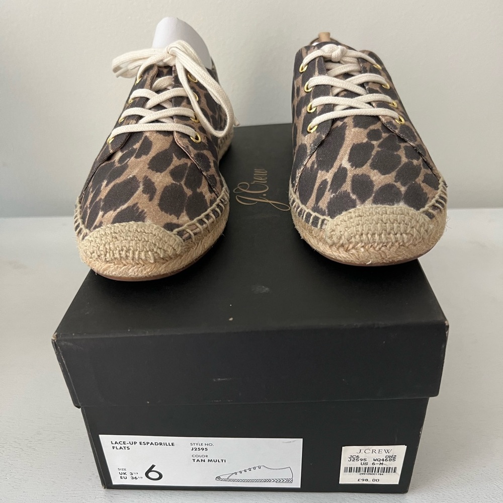 J.Crew Leopard Lace—Up Espadrille Flats, New